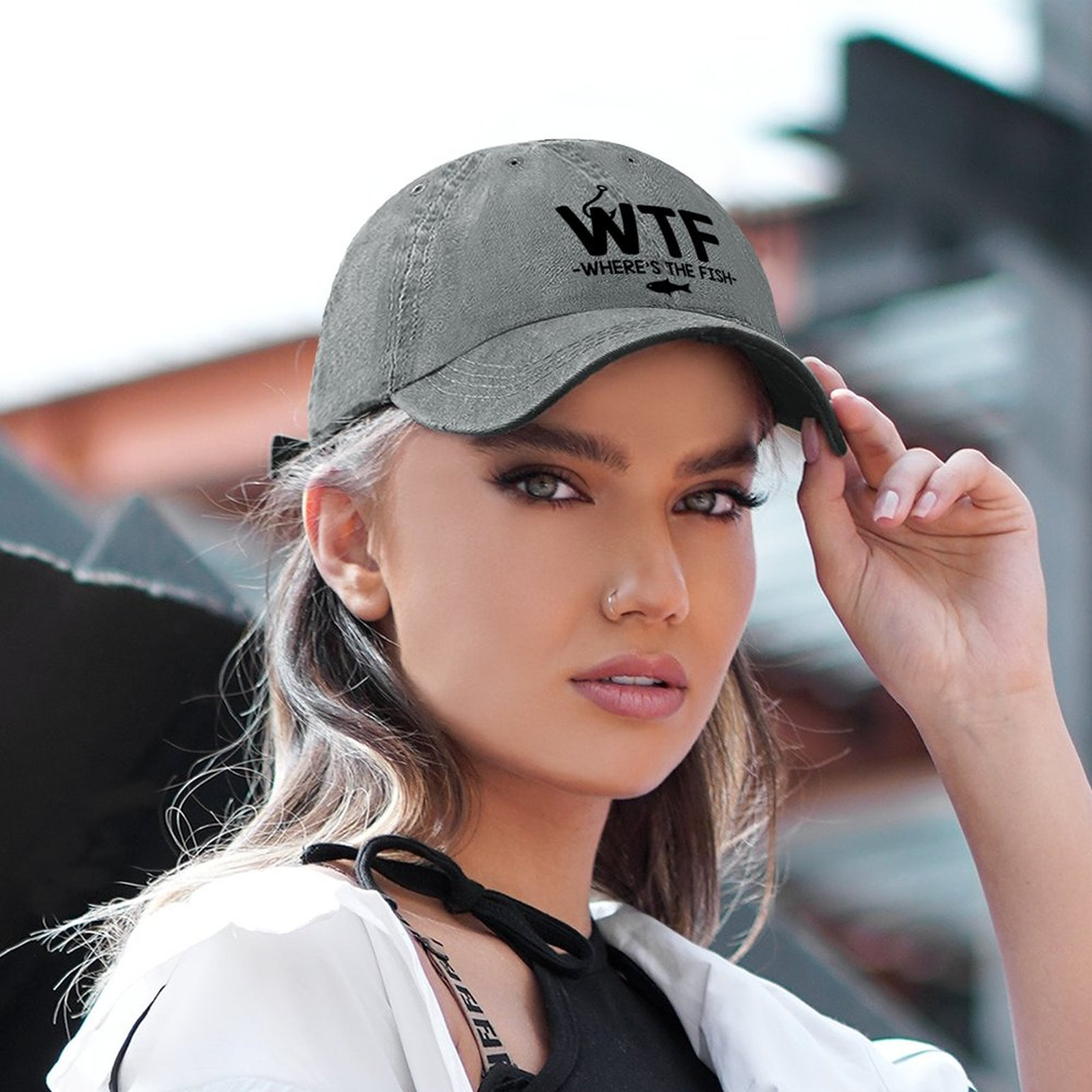 Men's /Women's WTF - Where's The Fish Graphic Printing Regular Fit Adjustable Denim Hat