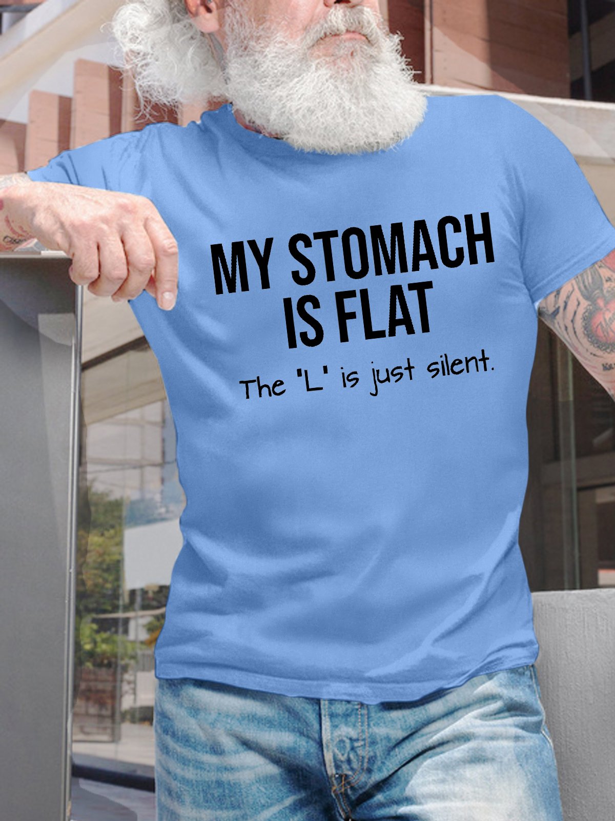 Men's My Stomach Is Flat The L Is Just Silent Funny Graphic Printing Text Letters Loose Casual Cotton T-Shirt