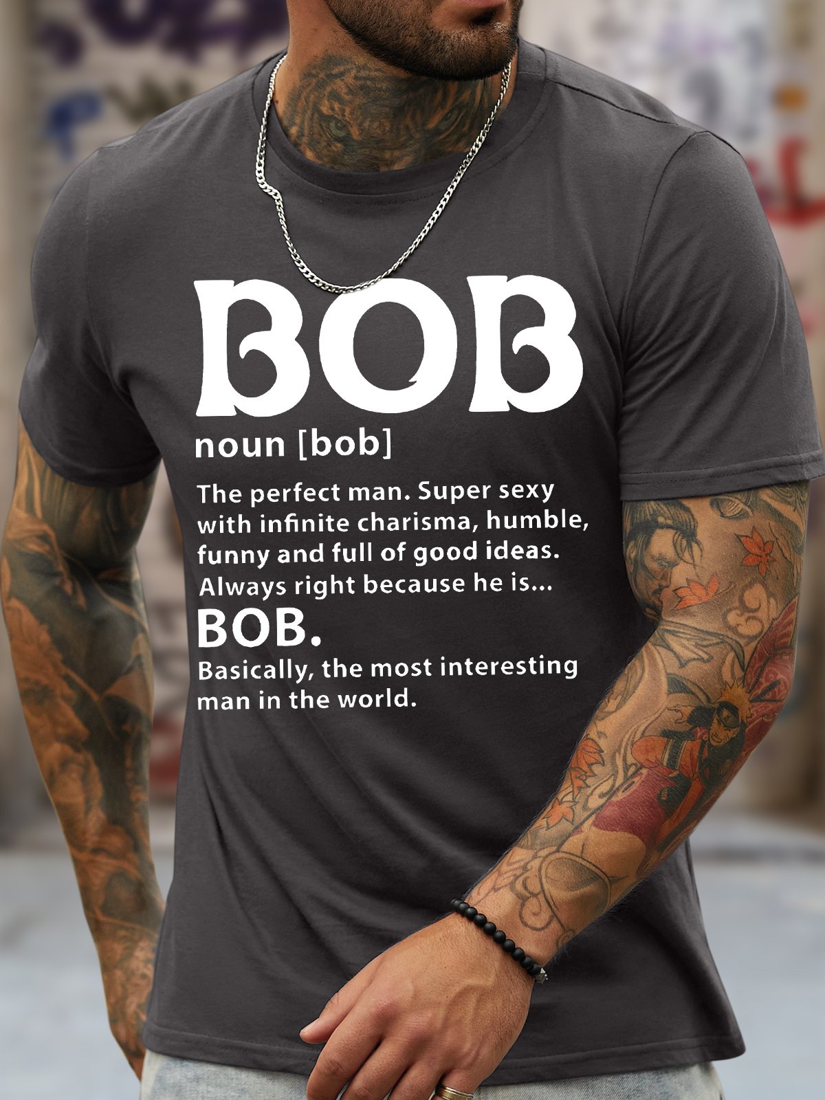 Men's Funny Bob The Perfect Man Graphic Printing Cotton Text Letters Loose Casual T-Shirt