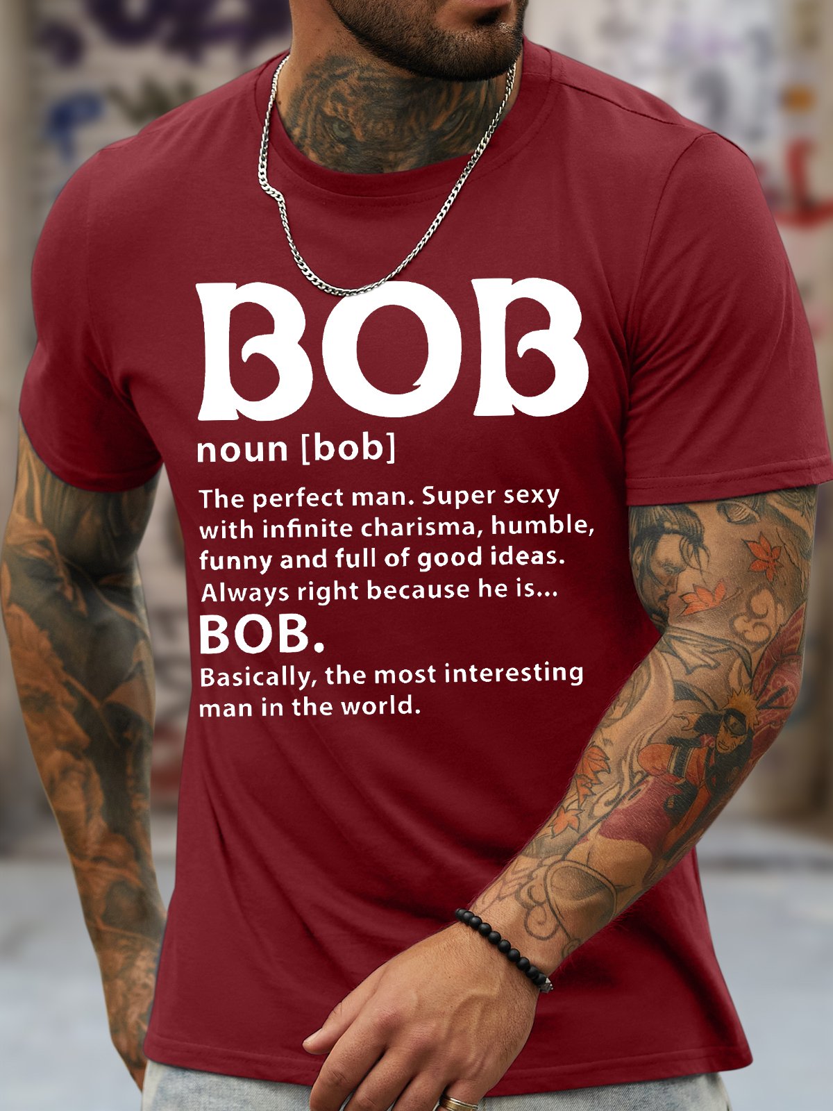 Men's Funny Bob The Perfect Man Graphic Printing Cotton Text Letters Loose Casual T-Shirt