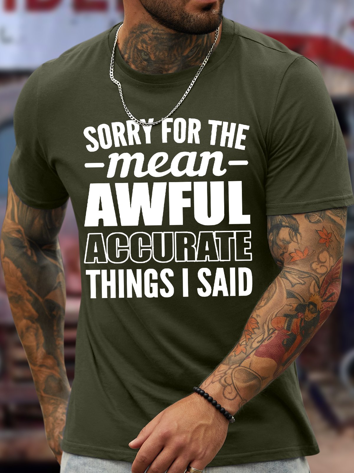 Men's Funny Sorry For The Mean Awful Accurate Things I Daid Graphic Printing Casual Crew Neck Cotton Loose T-Shirt