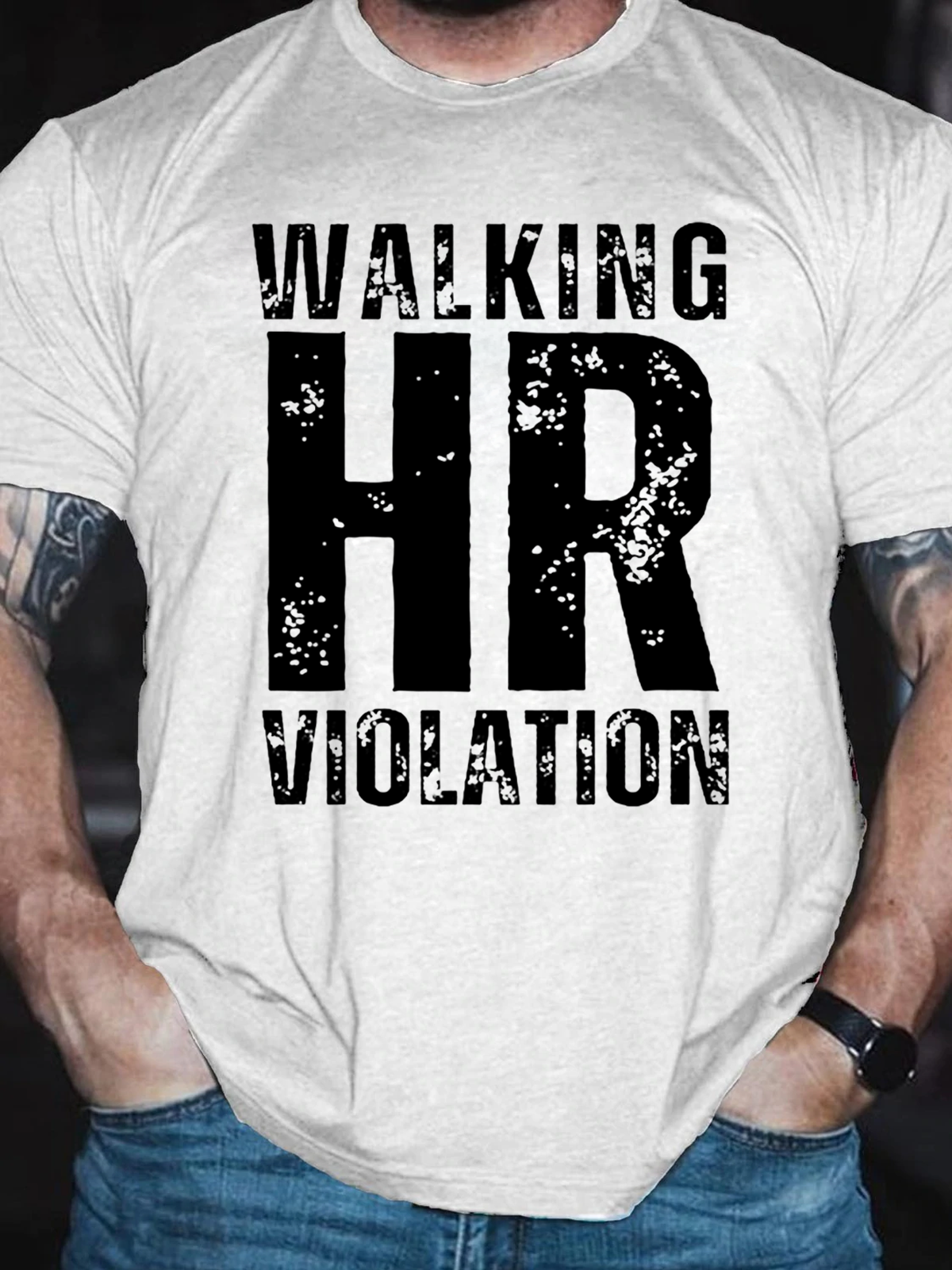 Men's Walking HR Violation Crew Neck Casual Cotton T-Shirt