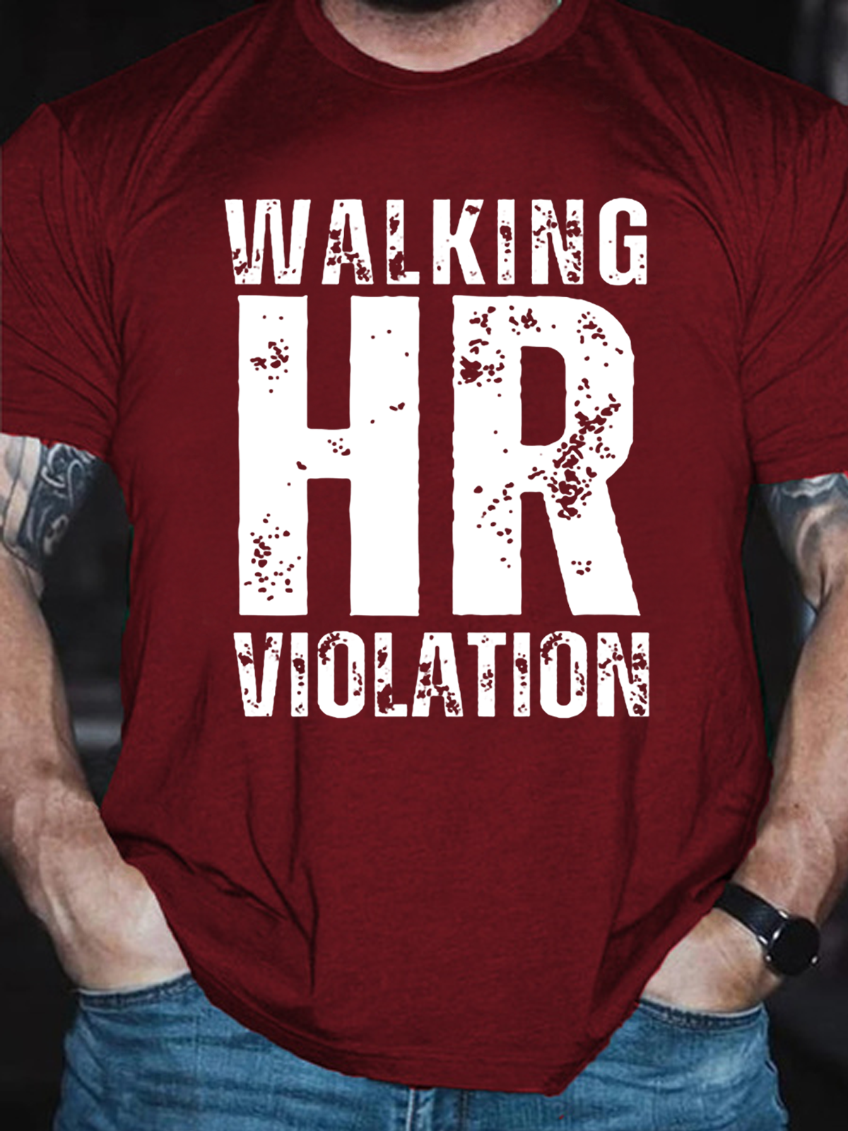 Men's Walking HR Violation Crew Neck Casual Cotton T-Shirt