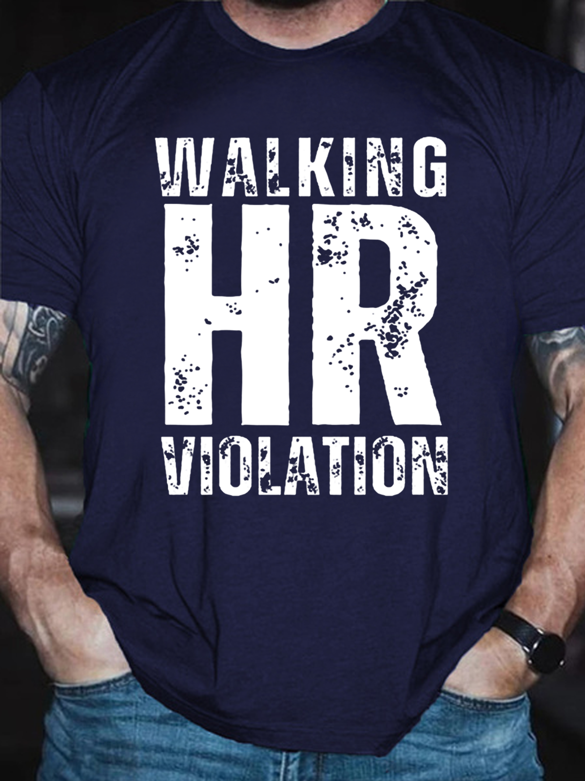 Men's Walking HR Violation Crew Neck Casual Cotton T-Shirt