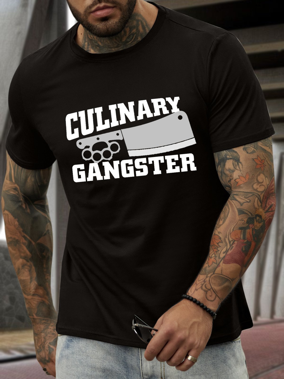 Men’s Culinary Gangster Cotton Crew Neck Casual Text Letters T-Shirt