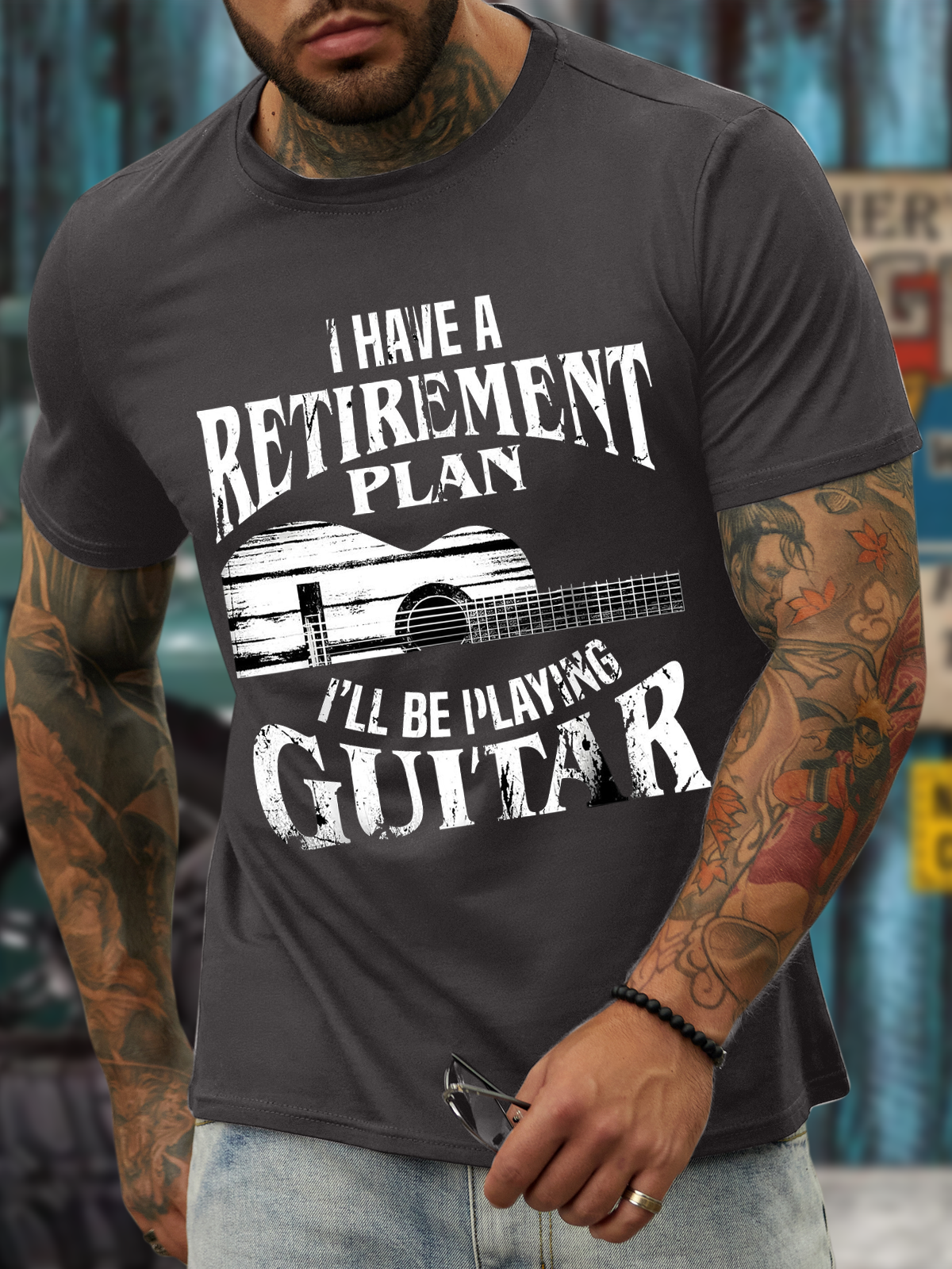 I have a retirement plan i'll be i'laying guitar Men's Casual Crew Neck T-Shirt