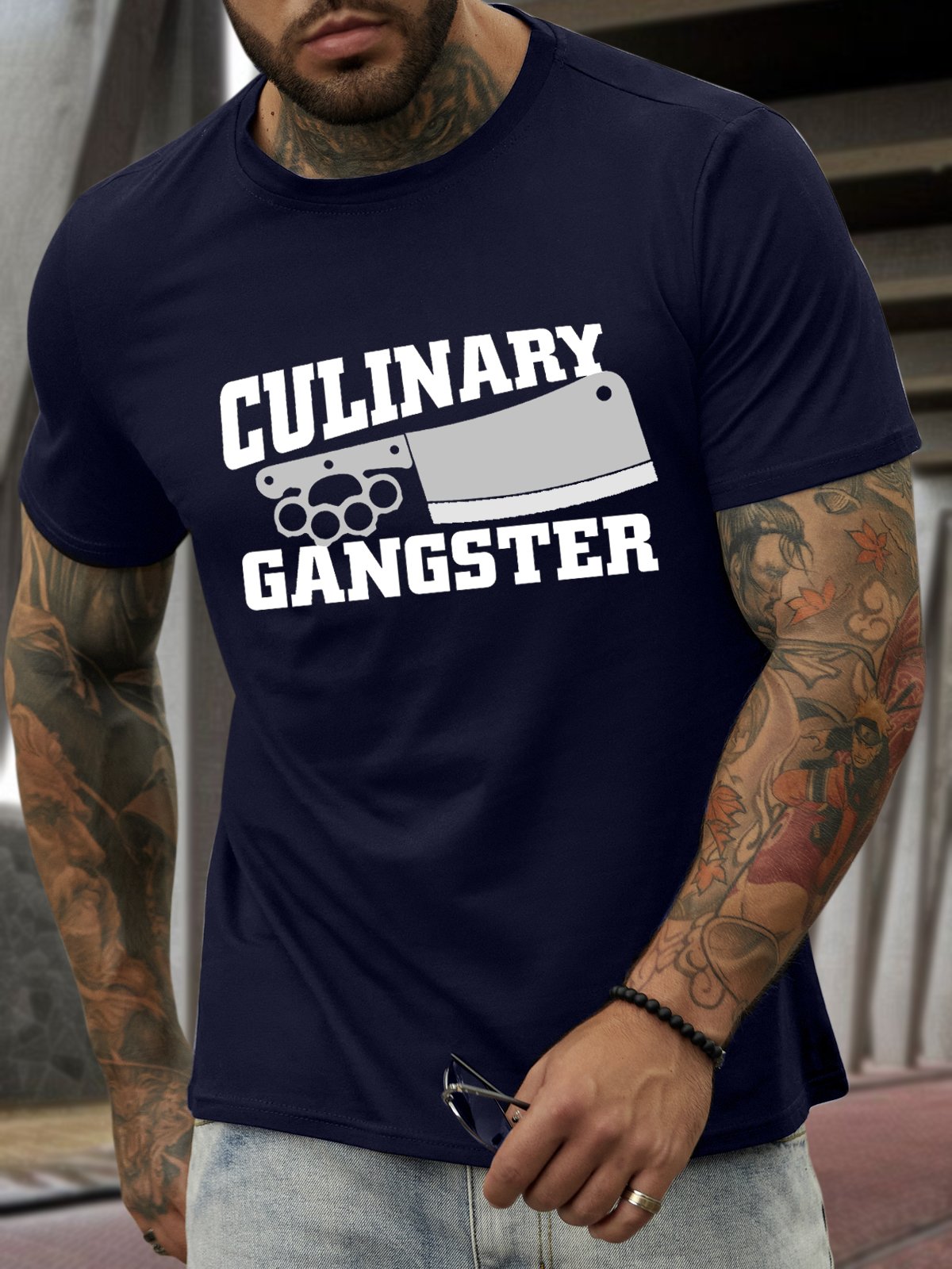 Men’s Culinary Gangster Cotton Crew Neck Casual Text Letters T-Shirt