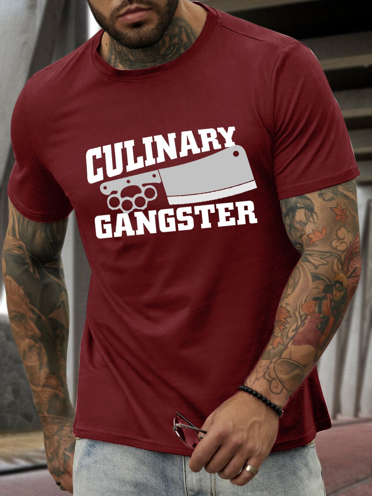 Men’s Culinary Gangster Cotton Crew Neck Casual Text Letters T-Shirt