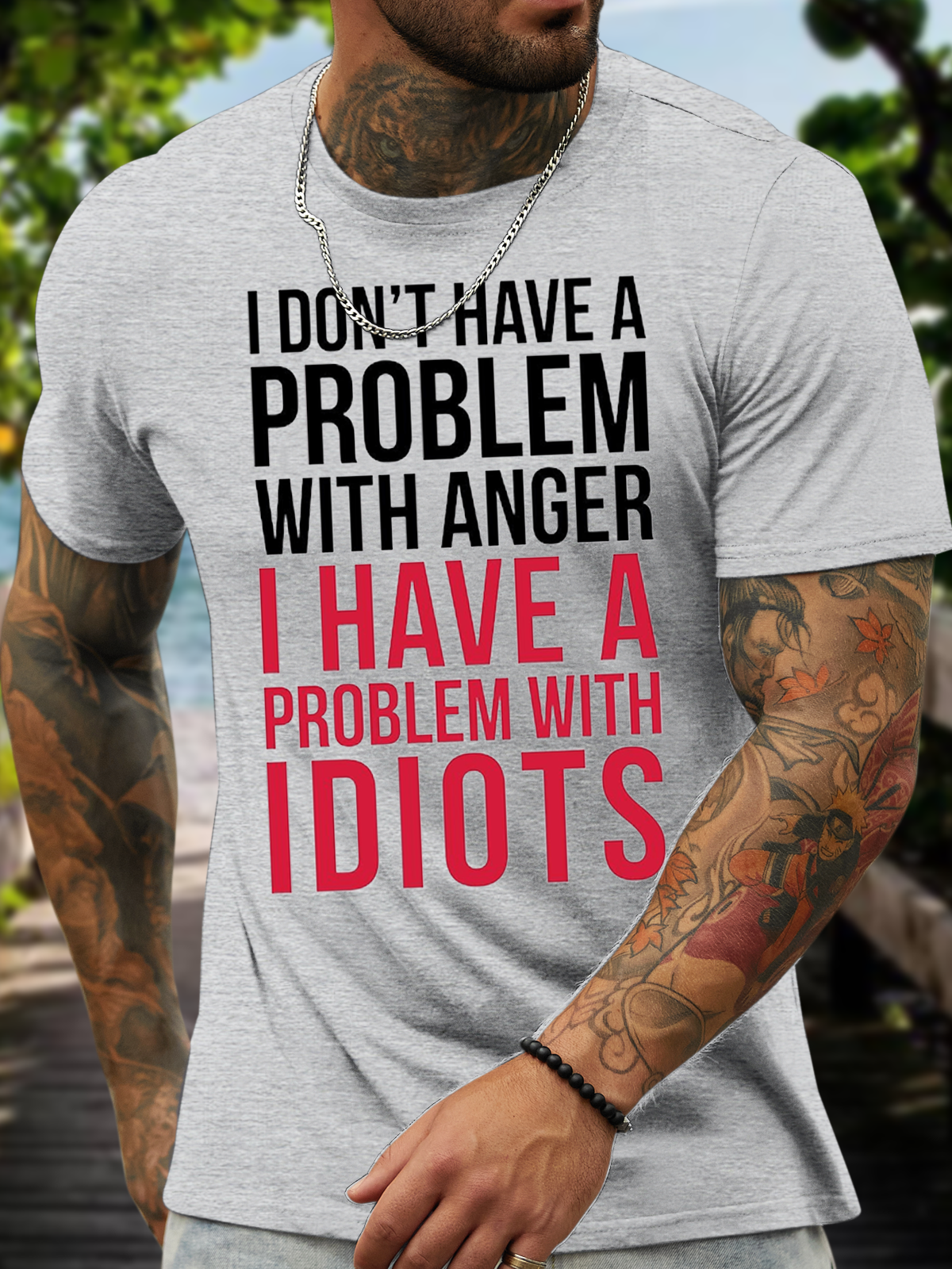 I don't have a problem with anger I have a problem with idiots Men's Casual Crew Neck T-Shirt