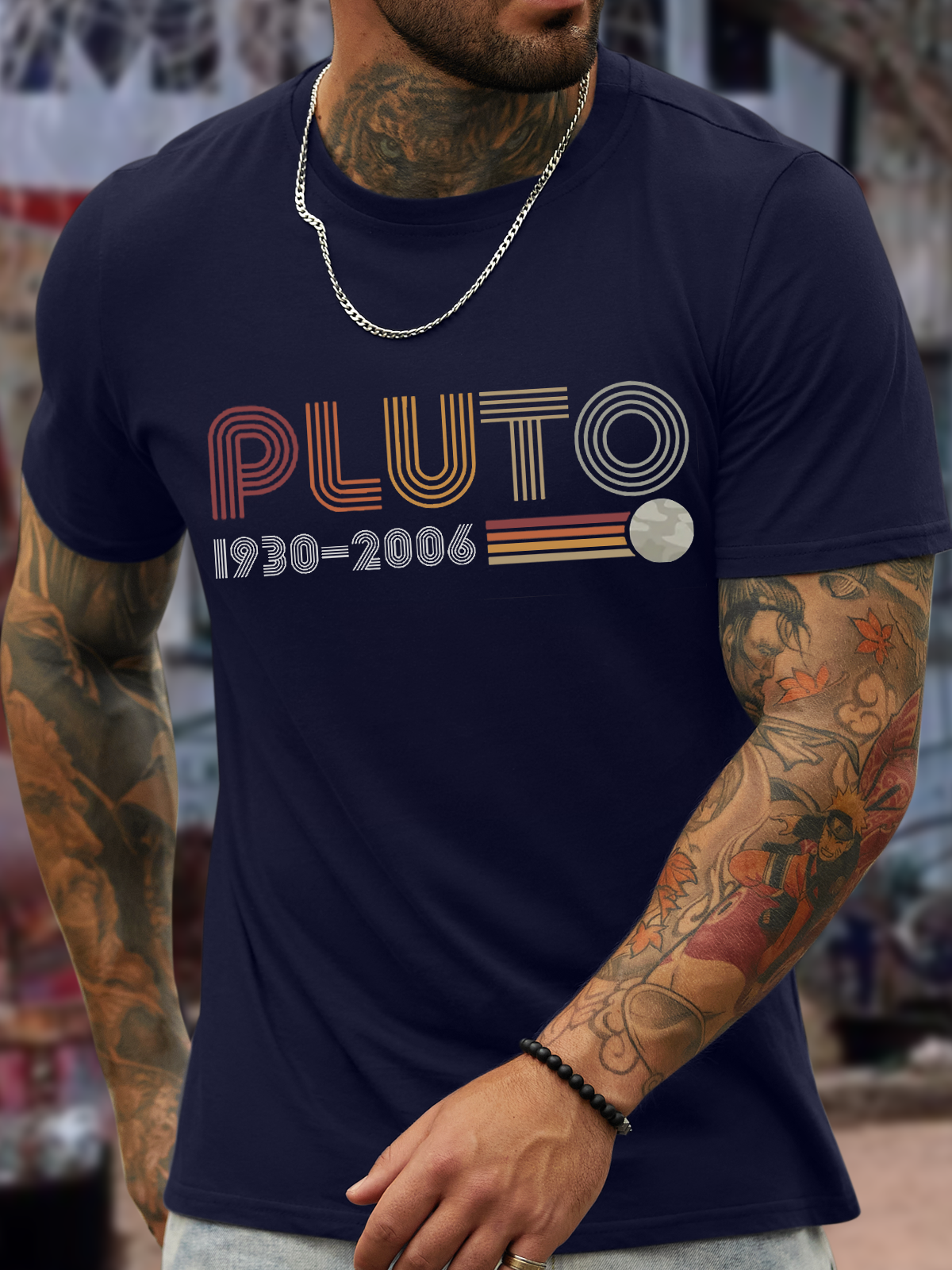 Men's PLUTO Casual Cotton Crew Neck Text Letters T-Shirt