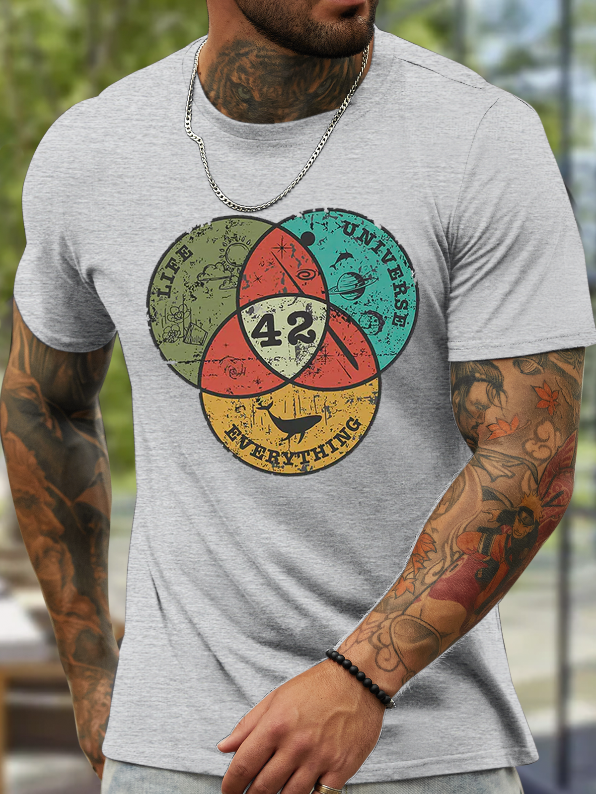 Men's Funny Life The Universe & Everything Crew Neck Cotton Casual T-Shirt