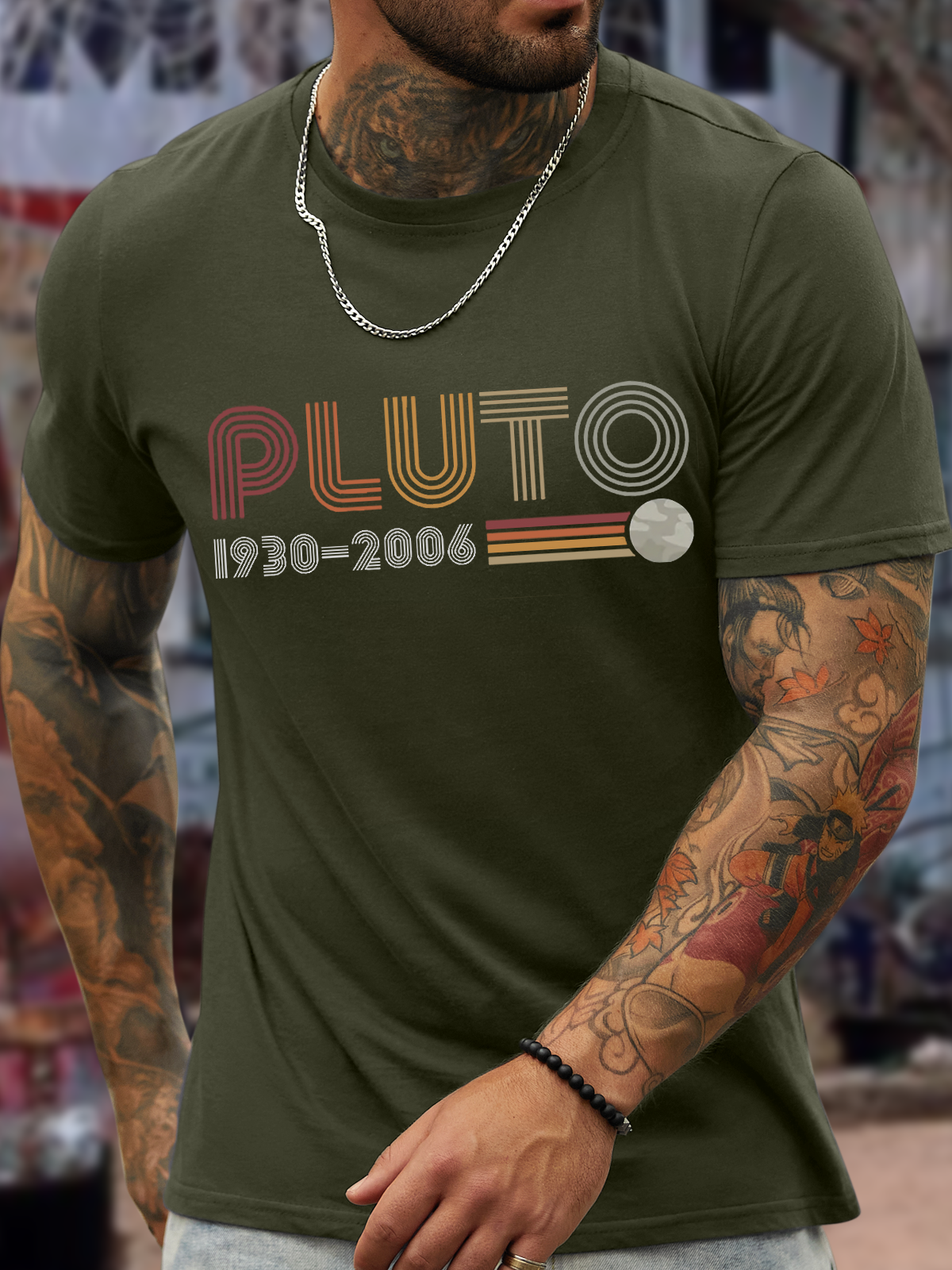 Men's PLUTO Casual Cotton Crew Neck Text Letters T-Shirt