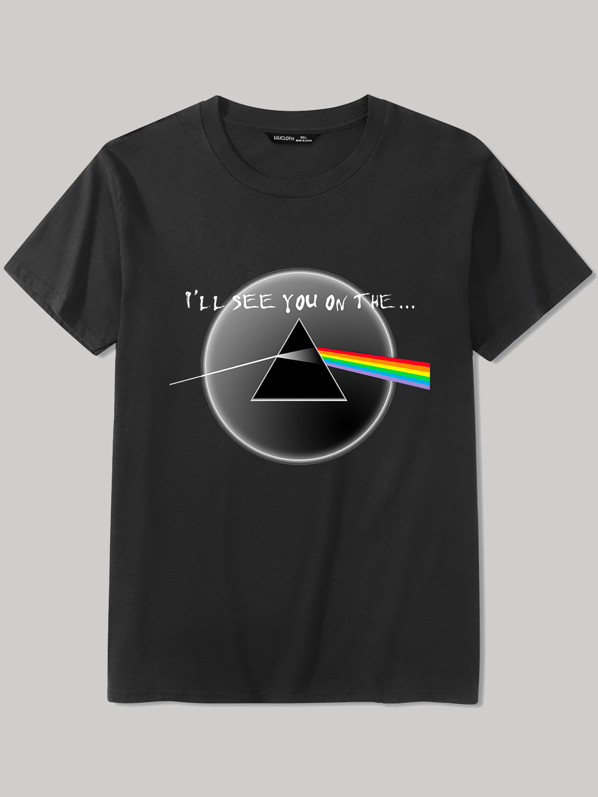 Men's Pink Floyd I'll See You on the Print Casual Color Block Cotton Crew Neck T-Shirt