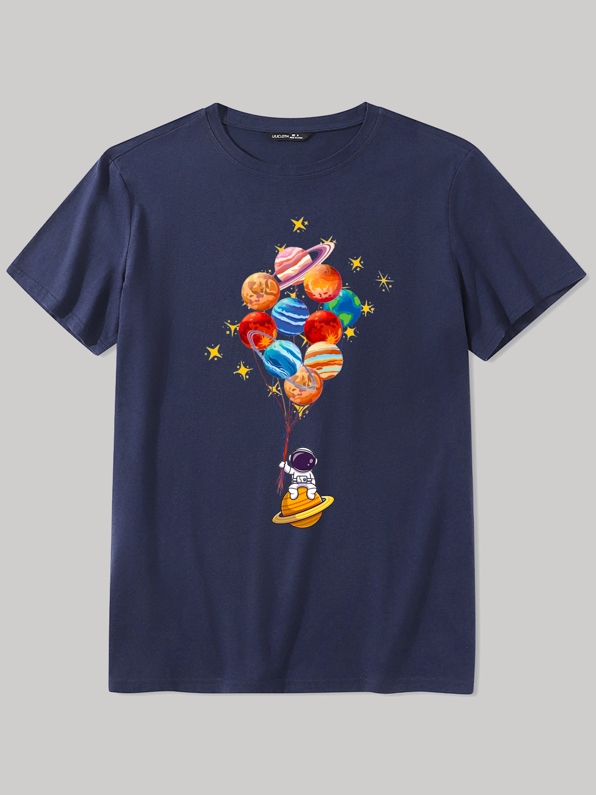 Men's Space Balloon Astronaut Cotton Casual Loose T-Shirt