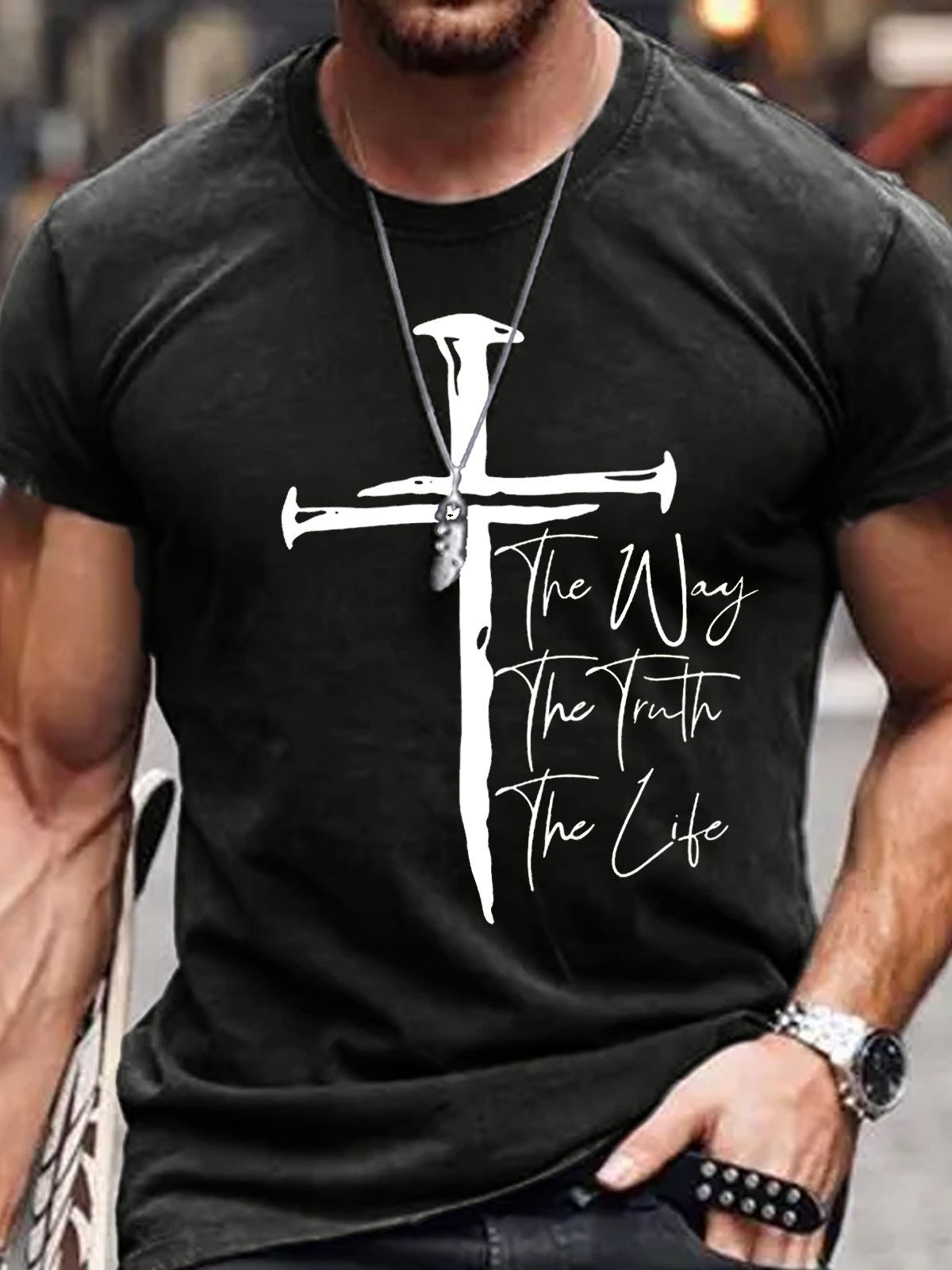 Men's Christian Cross Casual Crew Neck T-Shirt