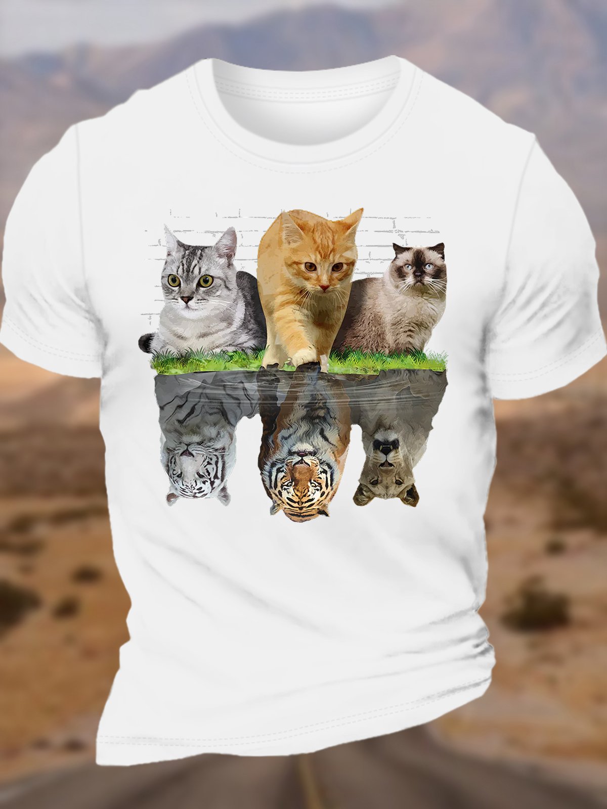 Men's Cute Cats Reflected In Tigers Cat Lover Casual T-Shirt