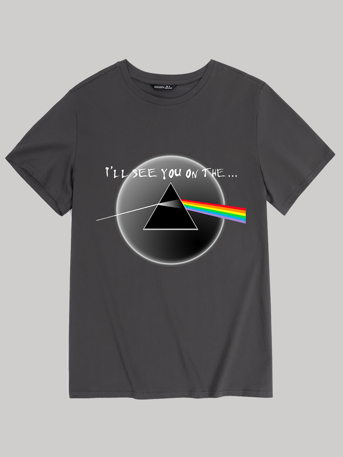 Men's Pink Floyd I'll See You on the Print Casual Color Block Cotton Crew Neck T-Shirt