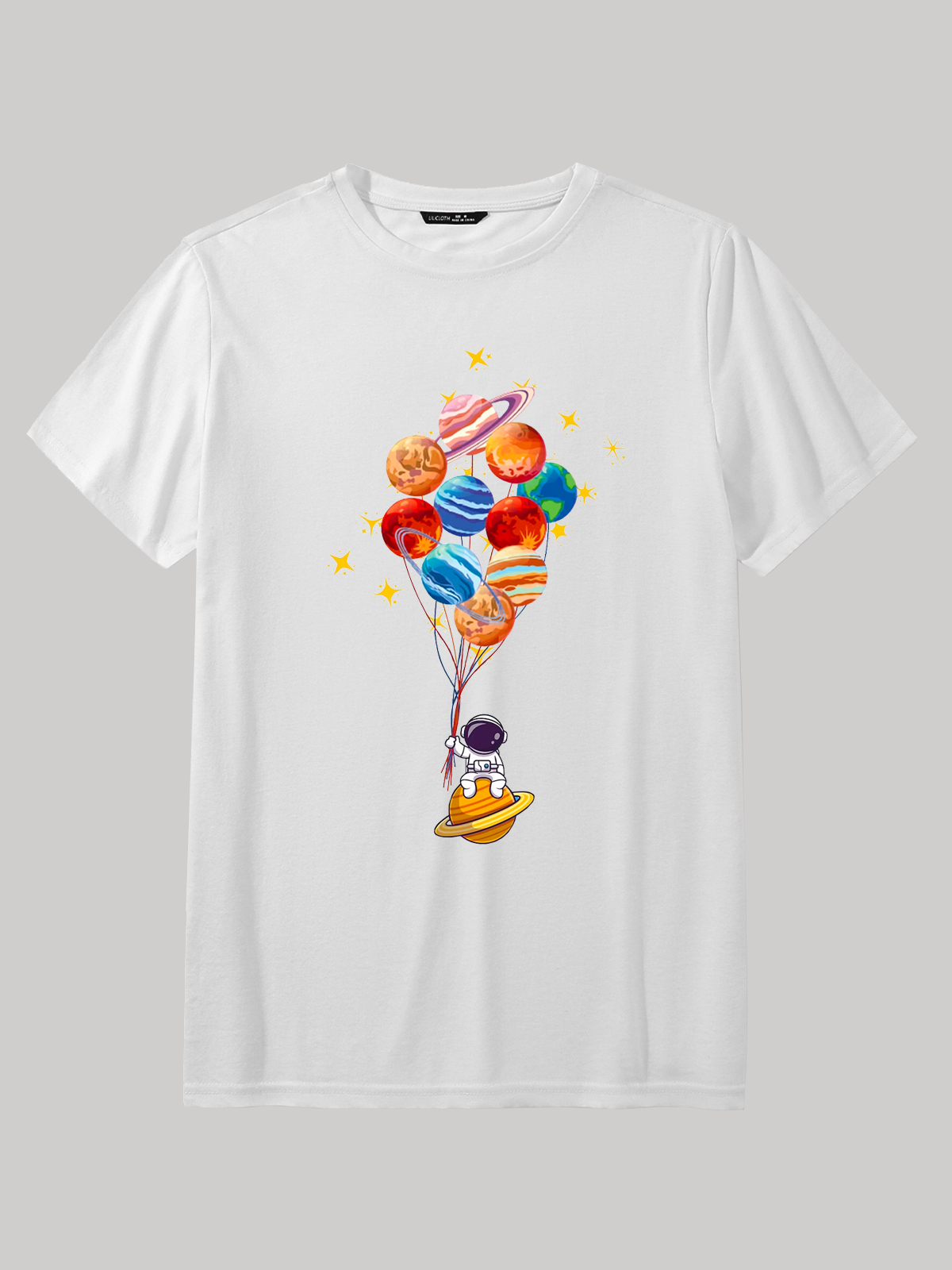 Men's Space Balloon Astronaut Cotton Casual Loose T-Shirt