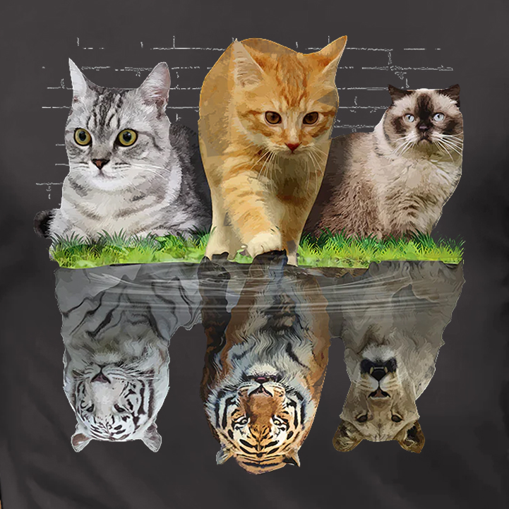 Men's Cute Cats Reflected In Tigers Cat Lover Casual T-Shirt