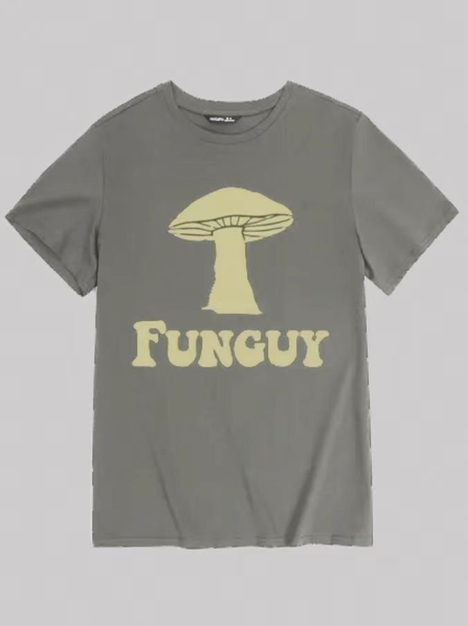 Men's Fungi Fun Guy Funny Cotton Loose Casual Crew Neck T-Shirt