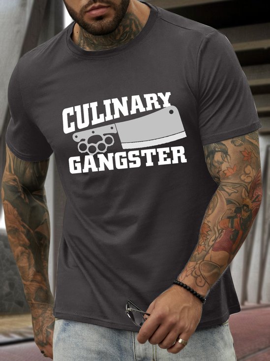 Men’s Culinary Gangster Cotton Crew Neck Casual Text Letters T-Shirt