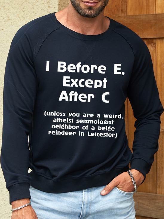 Men's Crew Neck Casual Cotton-Blend Text Letters Sweatshirt