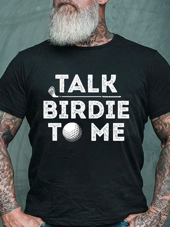 Men's Talk Birdie To Me Funny Golf Player Pun Golfer Cotton Crew Neck Casual T-Shirt