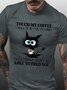 Mens Funny Coffee Letter Black Cat Cotton T-Shirt